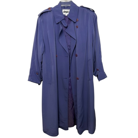 Vintage 80s Purple Trench Coat Jacket Size 14 L/XL - Picture 2 of 10